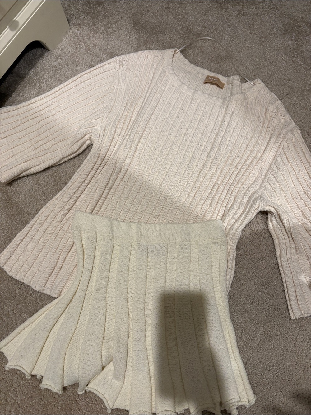 Free people Women's Cream Ribbed Knit Sweater and skirt